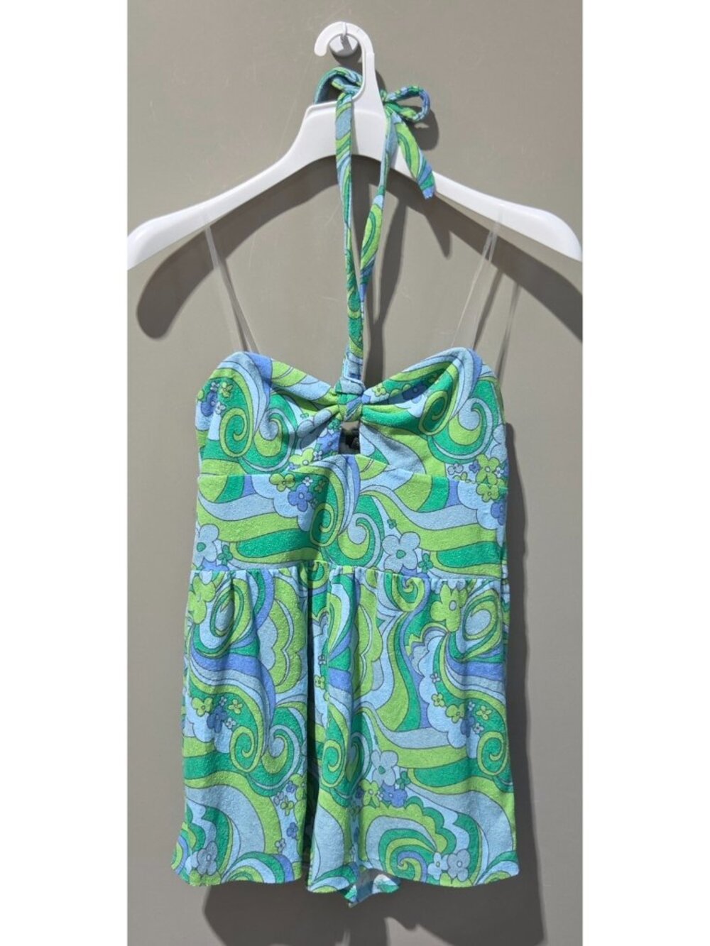 Wild Fable Blue & Green Swirl Terry Towel Halter Strap Romper -- Women's Medium